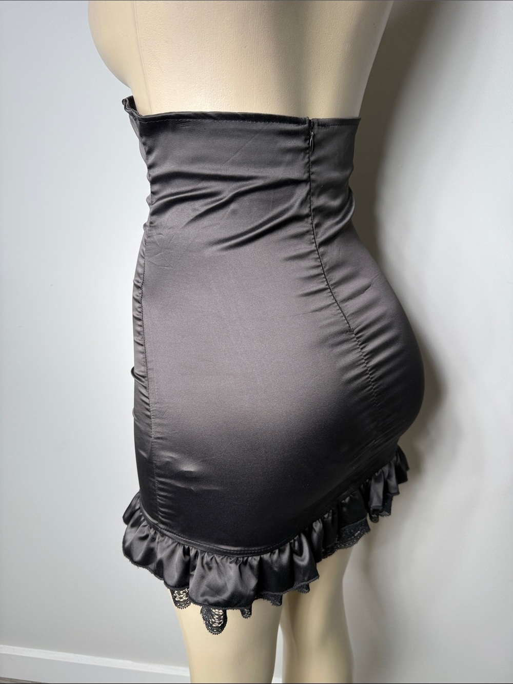 Black Lace-Up Satin Mini Skirt - Picture 5 of 6